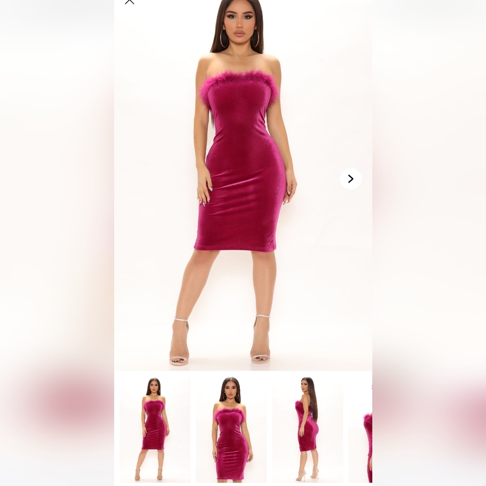New magenta velvet midi tube dress .